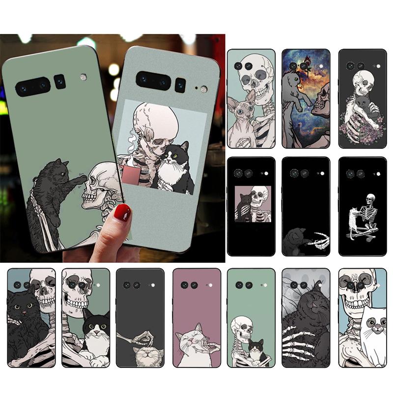 Skelett Katze Handyhülle für Google Pixel 10 9 Pro XL 9A 8 7 6 Pro Pixel 8A 7A 6A Pixel 8 7 6 5 Funda