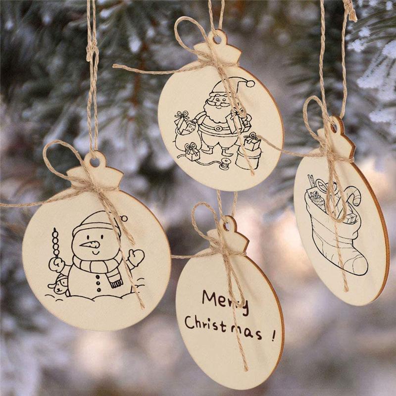 A34R 50Pcs DIY Christmas Wooden Ornaments Large Natural Wood Slices Predrilled With Hole Wooden Circles For Xmas Crafts