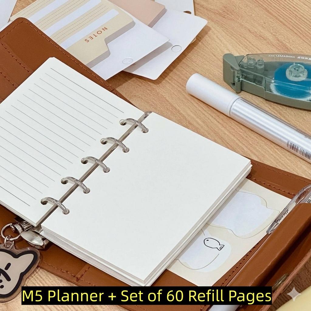 Leather Binder Notebook Vintage Loose-Leaf Notebook M5 Planner Book Genuine 3-Fold Diary Organizer For Planner Organizer Diary