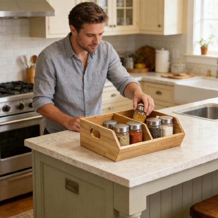 Permanent Wooden Kitchen Storage Solution For Herbs Seasonings And Vegetables