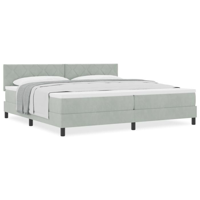 Lit à sommier Box avec matelas Gris clair 200x200 cm Velours 3339260