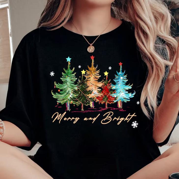 

Christmas TShirt for Women Casual Crew Neck Top with Slight Stretch Festive Graphic Tee AllSeason Short Sleeve Shirt S