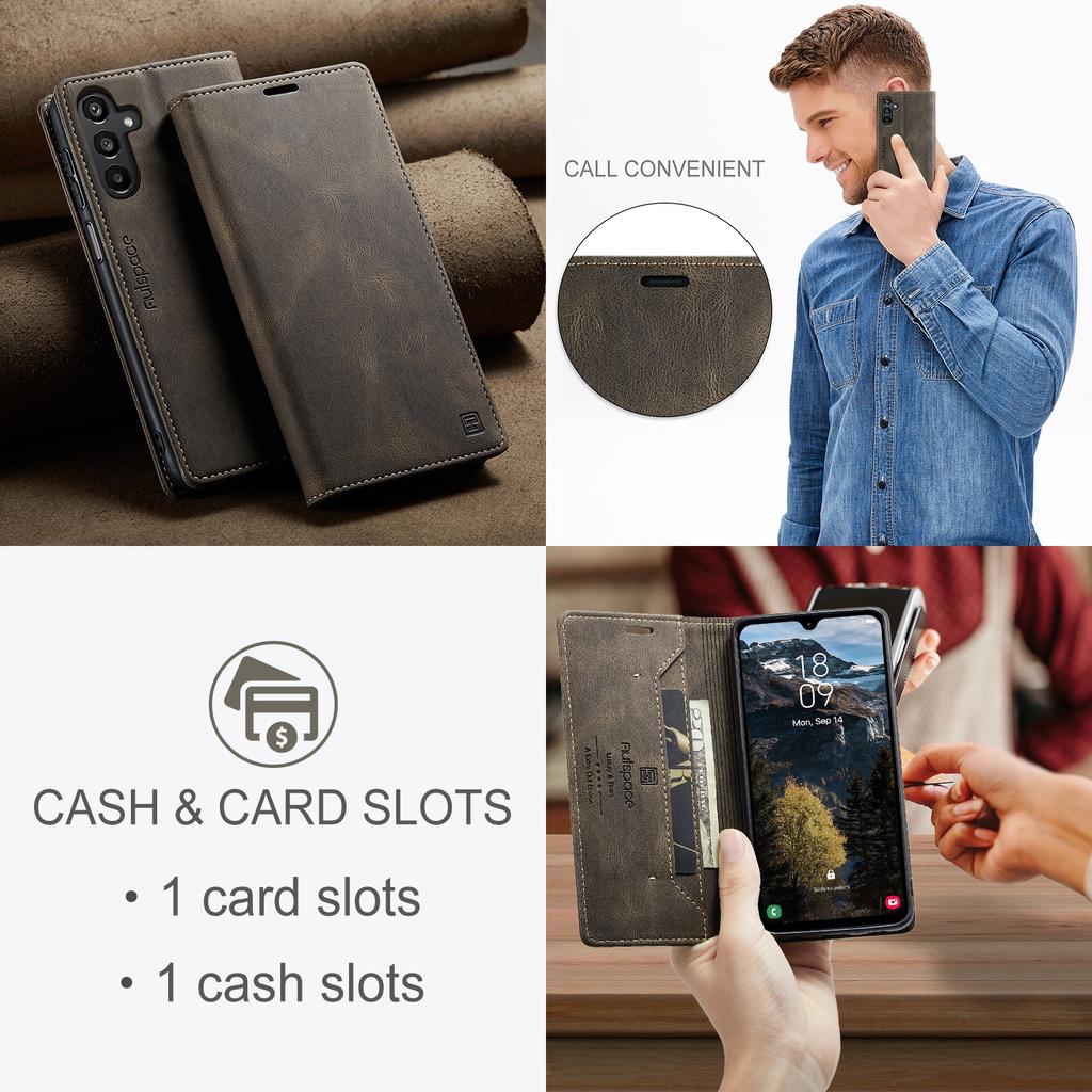 For Samsung Galaxy A16 5G Wallet Case AUTSPACE A01 Leather Stand Cover with RFID Blocking Card Holder