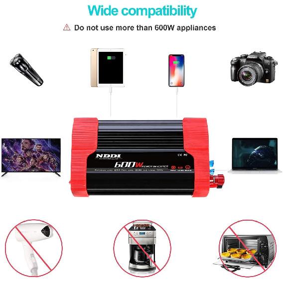 600W Car Power Inverter 12V DC To 110V AC Converter With 3.1 A Dual USB Quick Car Charger Adapter For Laptops And Smartphones