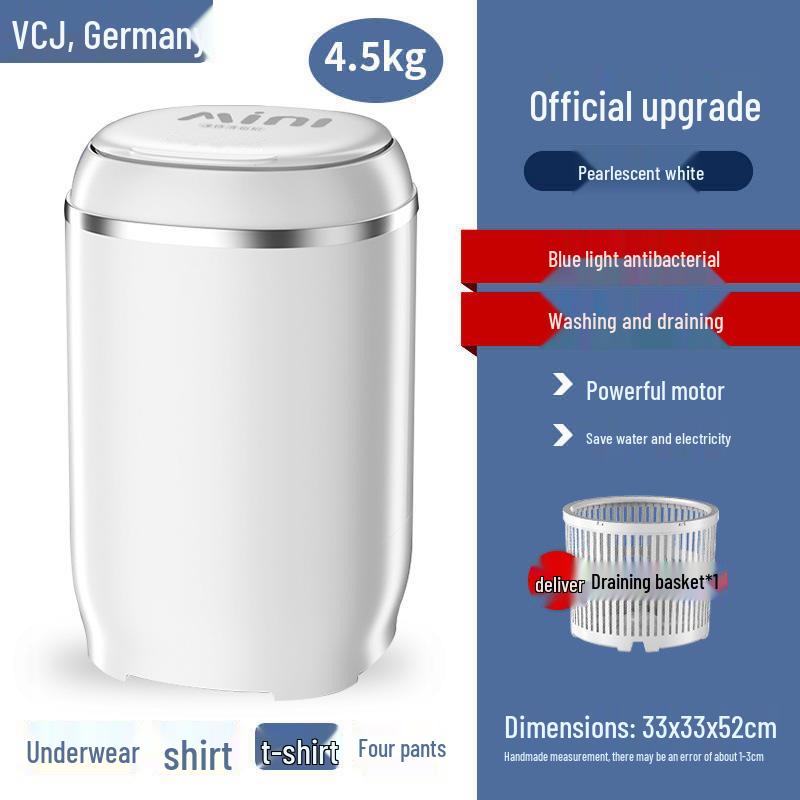 Compact Semi-Automatic Mini Washing Machine with Blue Light and Spin Function