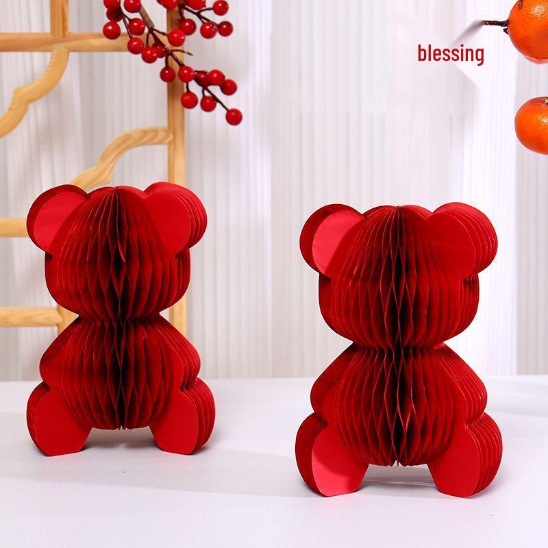 Foldable 3D Double Happiness Wedding Tabletop Ornament - High-End Wedding Room Decoration