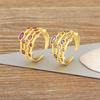 Nidin Four Layers Exquisite Simple Design Zircon Rose Red/Purple Color Open Rings Adjustable For Woman Wedding Party Luxury Gift