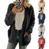 Women Sweater Coat Long Sleeve Collarless Knitting Jacket with Pockets Loose Fit Solid Color Tops Coat Autumn Winter Wear