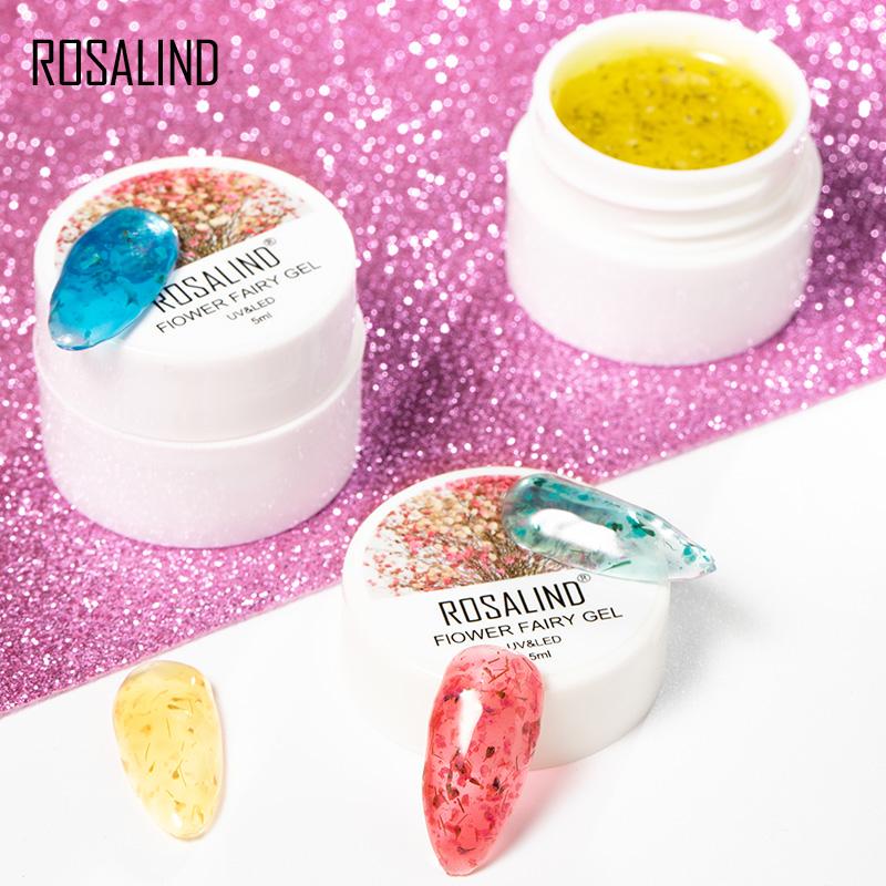 ROSALIND 5ml Dry Flower Fairy Gel Nail Polish DIY Dried Flower Semi Permanent Soak Off New Style Nail Art Top Base Hybrid Varnish UV Nail Gel