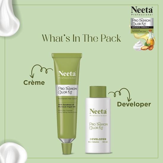 Neeta Professional Pro Fashion Color Kit 1.0 Natural Black 100g, Permanent Hair Color, Creme Hair Colour for Women & Men