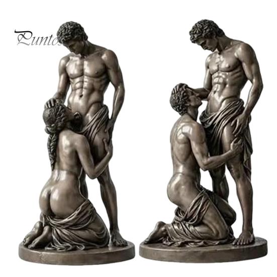 Vintage Ornament Statue Ornament, Mythology Collectible Bookshelf with Distressed Bronze Texture Retro Home Decor Wrinkled Clothing Pattern for Living