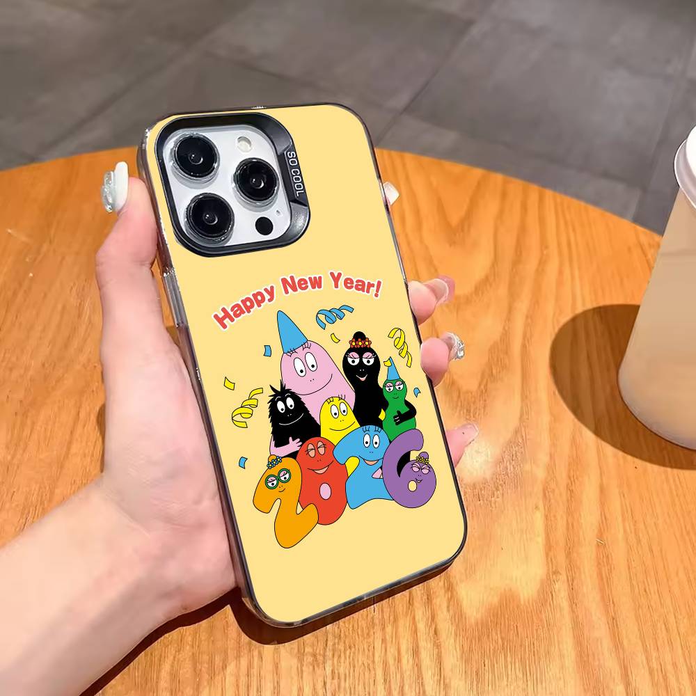 Cute Cartoon B-BarbapapaS Phone Case For iPhone17,16,15,14,13,12,11,Pro,MAX Gray Matte Silicone Black Cover