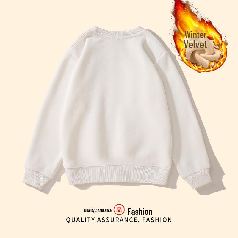 Dziecięca Bluza z Okrągłym Dekoltem z Pluszem dla Chłopców i Dziewcząt - Logo na Zamówienie, Jednolity Kolor, Jesień/Zima