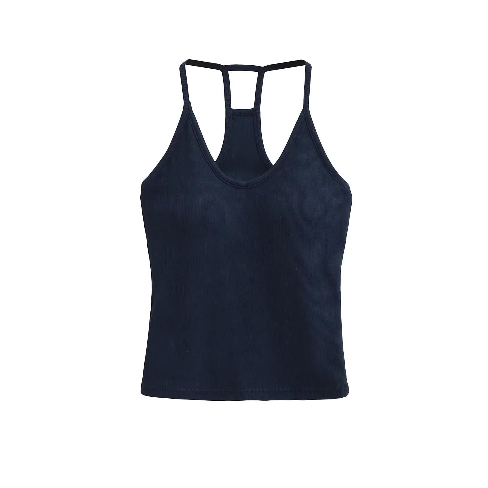 

Женский летний топ-халтер с закрытыми подмышками и нагрудными вкладышами Small темно-синий