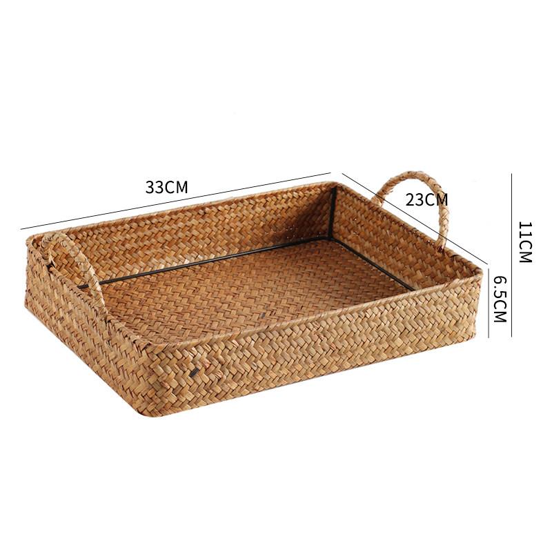 Japanese Woven Grass Snack Storage Basket, Desktop Tidy Organizer Bin, Eco-friendly Natural Handmade Wicker for Home Kitchen