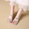 Fairy Style Square Toe Open-toe Sandals and Slippers Summer New Wear Rhinestone Straight Belt Special-shaped Wedge Slippers