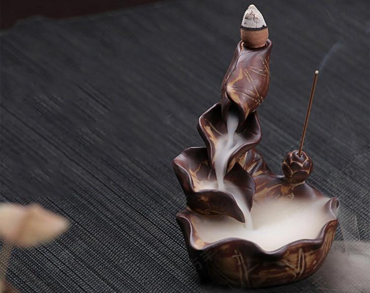 Lotus Incense Holder Burner Waterfall Backflow Home Decor Censer for Tea House