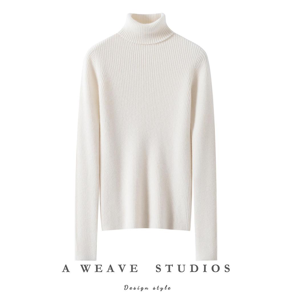 Women's High Neck 100% Pure Cashmere Sweater - Thickened, Slimming, Warm Knit Base Layer