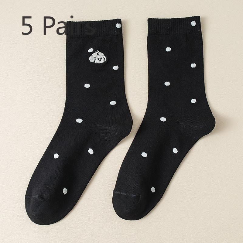 

5 пар женских осенне-зимних носков из чистого хлопка с вышивкой в виде щенка в горошек без косточек 5 Pairs чёрный