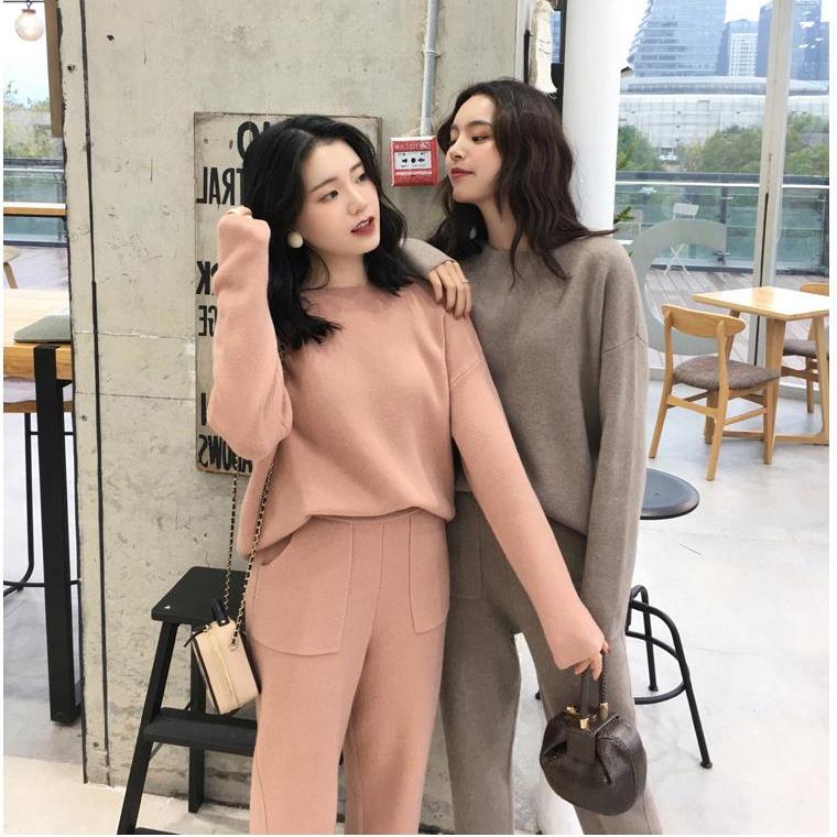 Dámské dvoudílné sady pletených svetrů Zimní tepláky Jaro Podzim Móda CHIC Mikiny Outwear Kalhoty Dámské