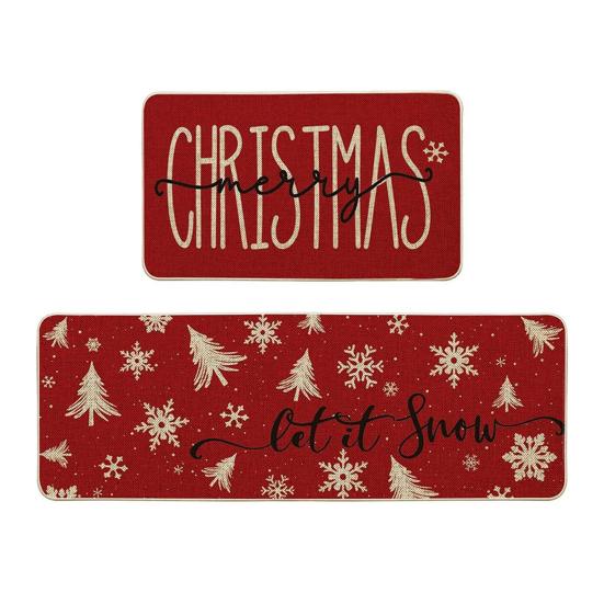 

2Pcs/Set Christmas Red Kitchen Rug Merry Christmas Floor Mat Snowflake Xmas Tree Non-Slip Rug for Kitchen Sink Bedroom Living Room Bathroom Decor 1 Set