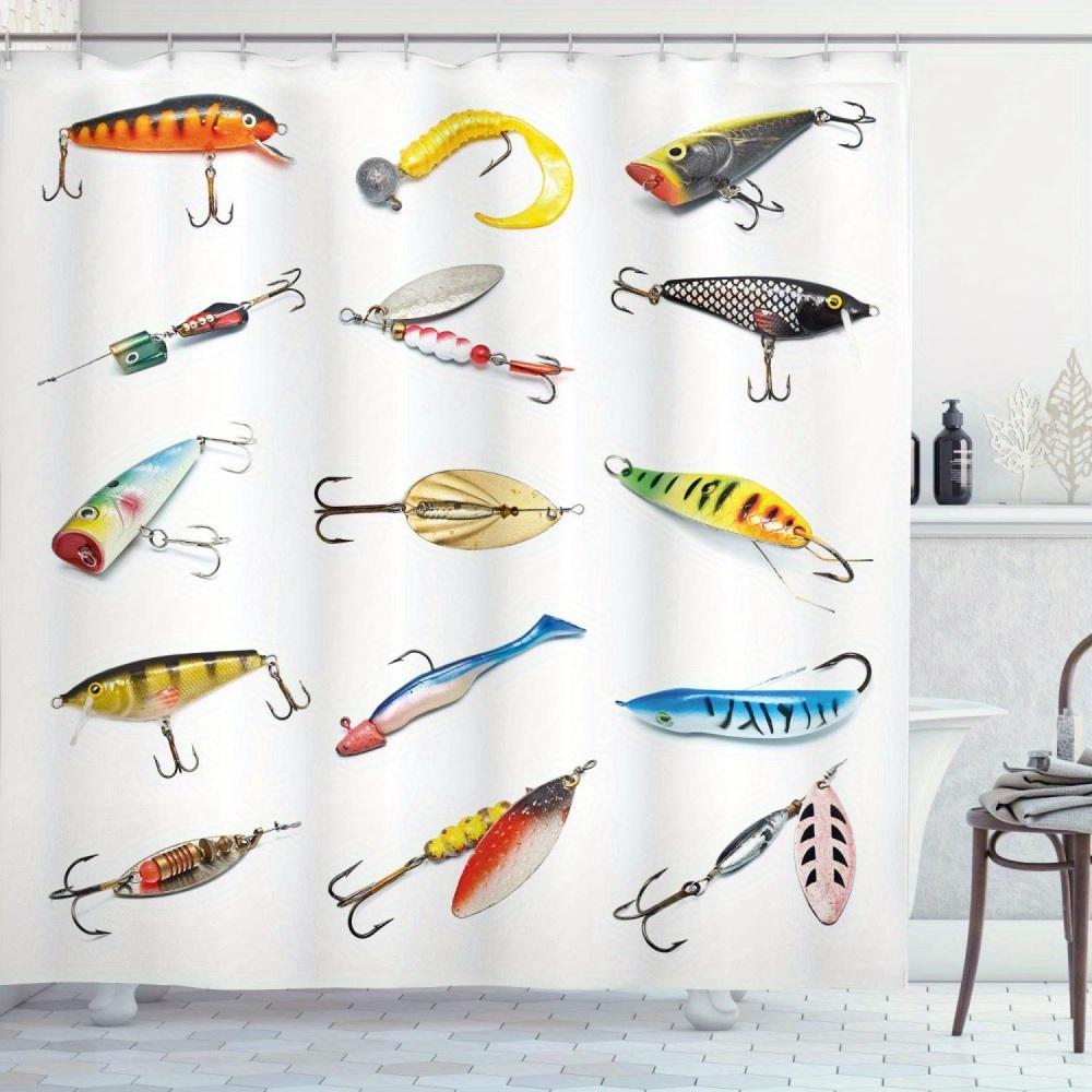 

1Pc Fishing Lure Art Polyester Shower Curtain, Machine Washable Bathroom Decor With Vibrant Digital Print For Bath & Shower W60H190(CM)-1 Pcs