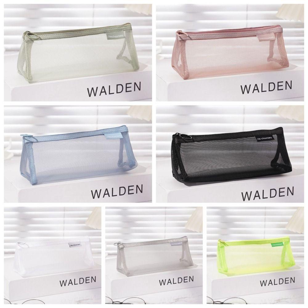 Triangle Mesh Pencil Case Retro Color Zipper Stationery Bag Fashion Transparent Bills Bag  Outdoor