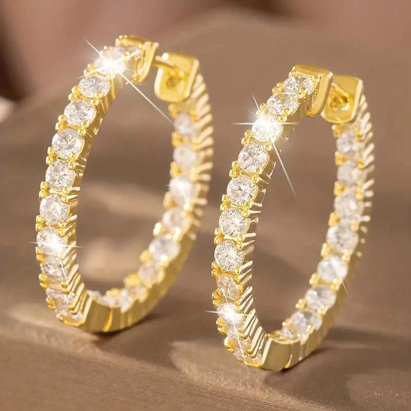 Huitan Trendy Dainty Hoop Earrings for Lady Graceful Charming Versatile Piercing Accessories Exquisite Shiny CZ Party Jewelry