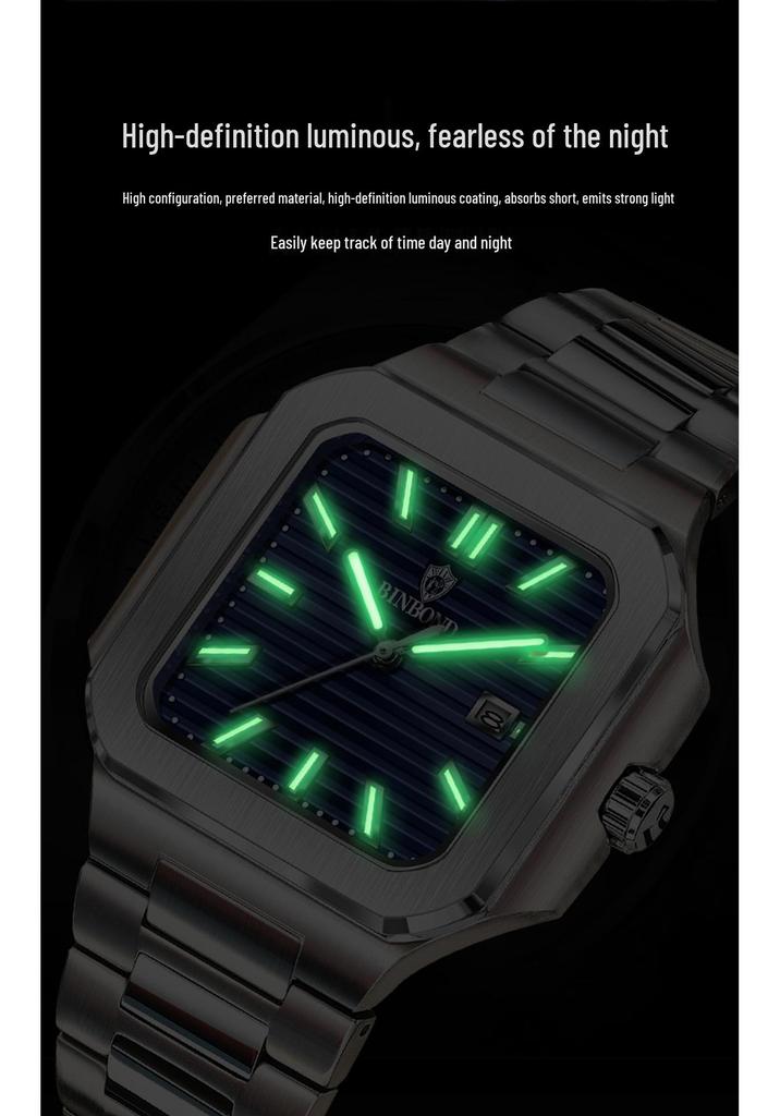 Binbang Men's Large Dial Tritium Sport Watch - High-End Trendy Model