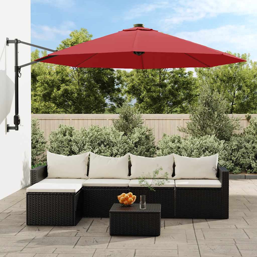 Vidaxl Ścienny Parasol Ogrodowy Z Led, Czerwony, 290 Cm