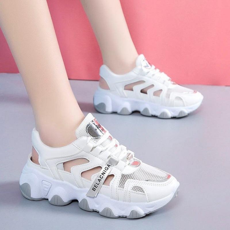 Niche design women's shoes summer hollow shoes breathable versatile height increase thick soles student commuting