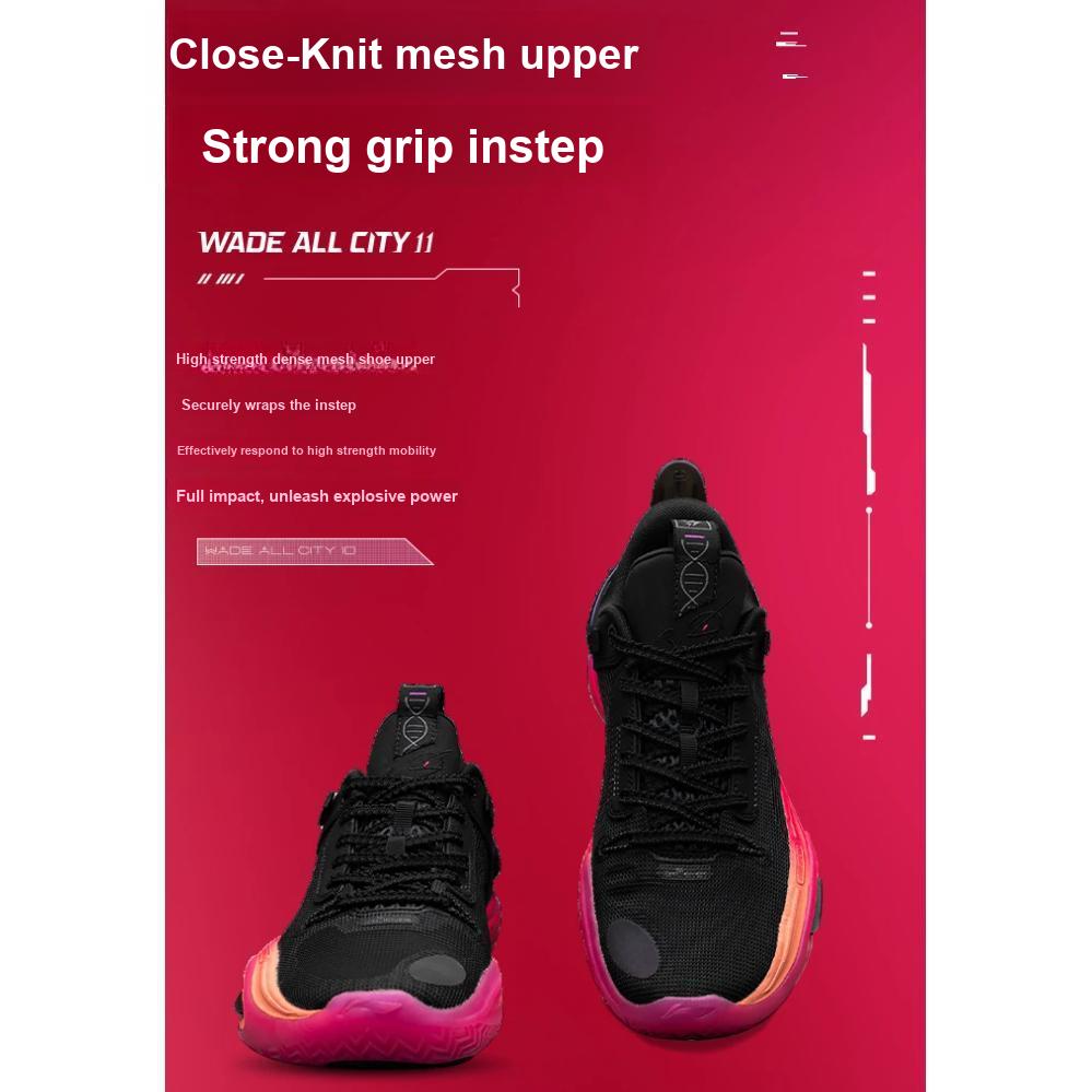 Li Ning All City 11 Youth Version Durable Breathable Low Top Basketball Shoes Kids Sneakers Black Red ABPT005-1