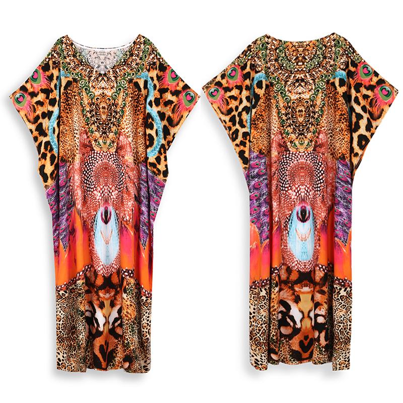 EDOLYNSA Bedruckte türkische Robe mit Fledermausärmeln, Sommer-Tunika, Plus-Size-Bademode, Cover-Up für Damen-Bademode, blaue Kaftan-Kleider, Q1415