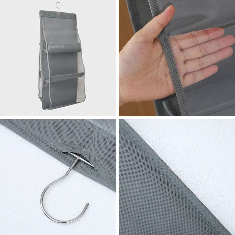 6 Pocket Hanging Handbag Organizer for Wardrobe Storage Bag Door Wall Sundry Shoe Bag with Hanger