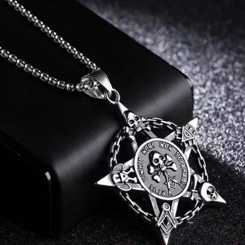 Titanium Steel Ship Rudder Hexagonal Star Necklace, Domineering Long Pendant, Pendant Accessory