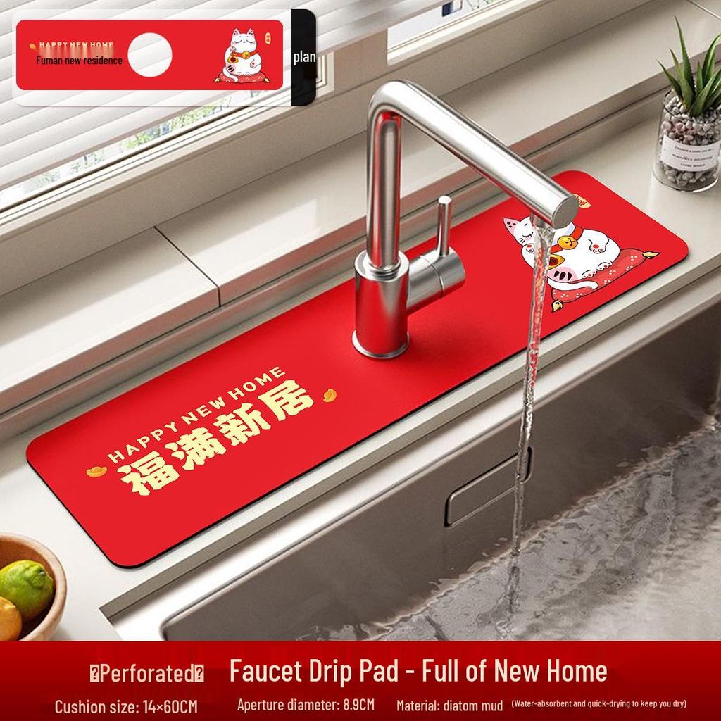 Housewarming Diatomaceous Earth Faucet Pad - Absorbent, Splash-Proof Kitchen & Washbasin Decoration