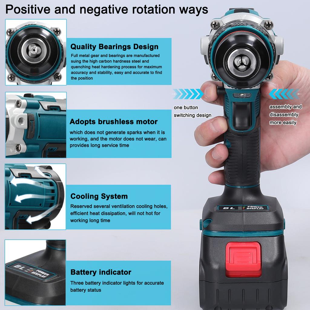 1300CMm Rechargble Brushless Motor Electric Drill Cordless Electric Screwdriver Multifunctional Electric Drill Handheld Electric Screwdriver El