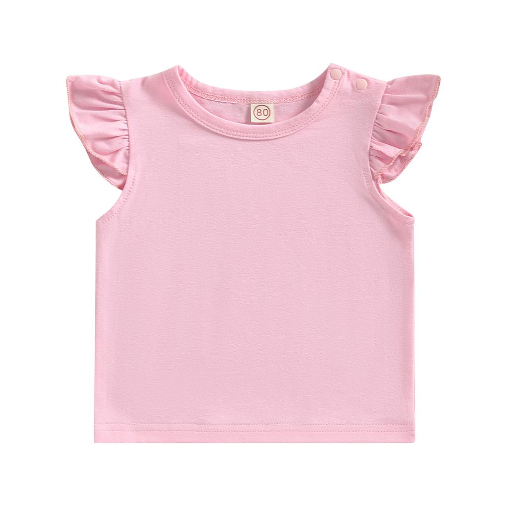 Kid Girls Shirt, Fly Sleeve Round Neck Solid Color Street Party Casual Loose Spring Summer Tops