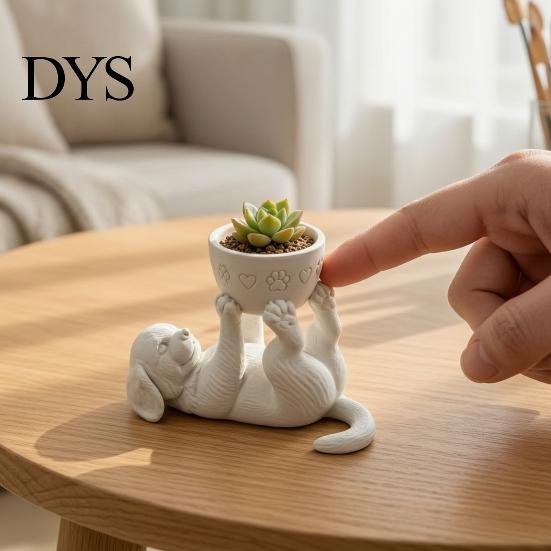 Puppy Succulents Planter 3D Printed Lying Flower Pot, Cute Dog with Decorative Props for Photography Removable Bowl, Mini Plant Container Desktop