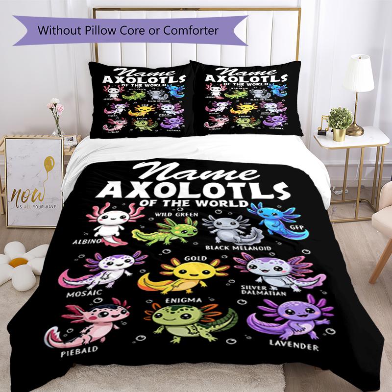 3pcs Custom Name Axolotl Bedding Set Duvet Cover Closure Includes 1 Duvet Cover & 2 Pillowcases, Soft and Comfortable for All Seasons.