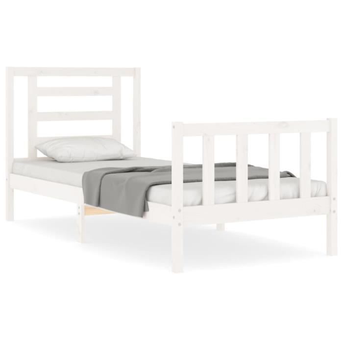 VidaXL Cadre de lit avec tête de lit blanc 90x200 cm bois massif 3192867