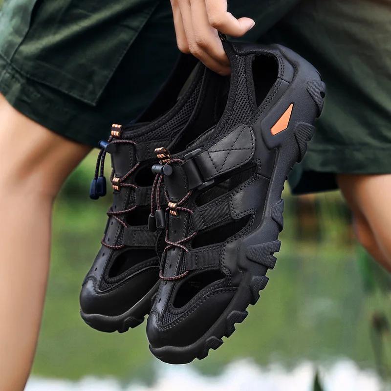 Men Sandals for PU Summer Beach Flats fashion Breathable Outdoor hiking Sandals Beach Rubber Men Trekking Sandals