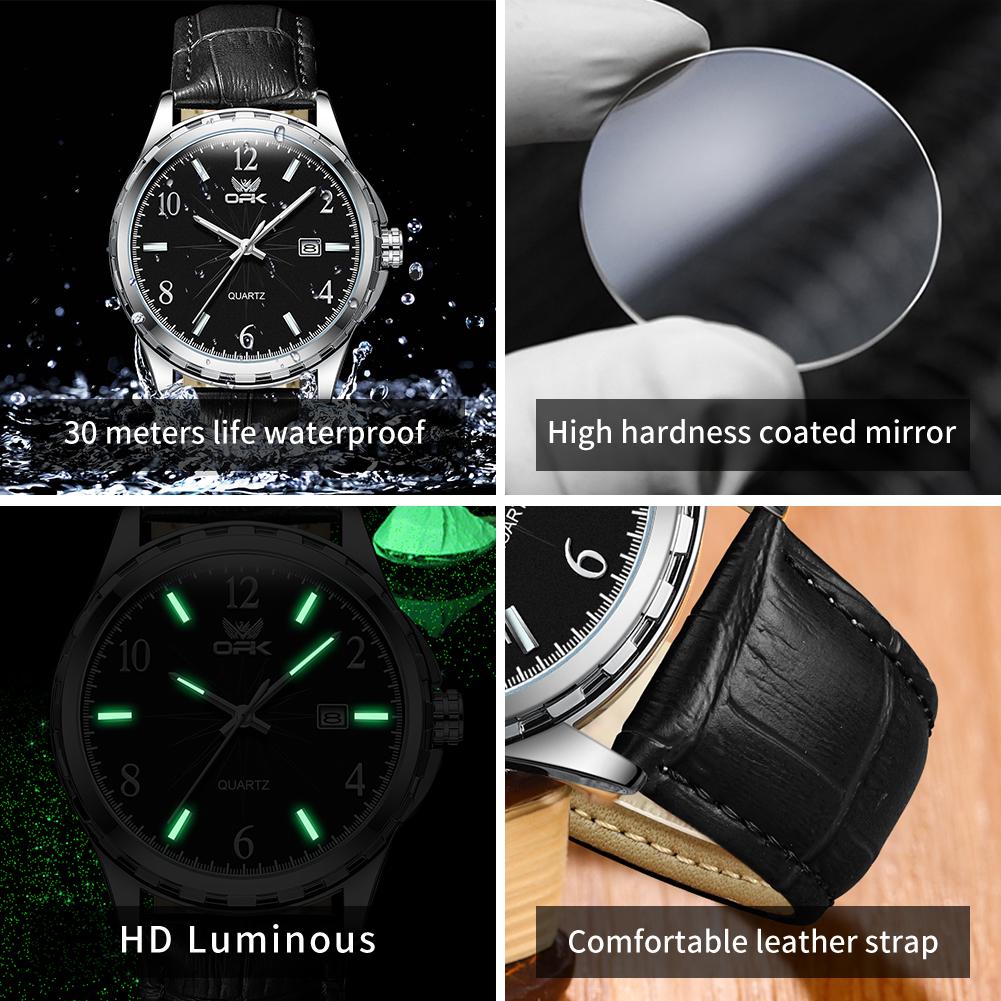 OPK 6031 Men's Quartz Watch Waterproof Leather Strap Simple Casual Business Watches for Men Original Luminous Man Watch