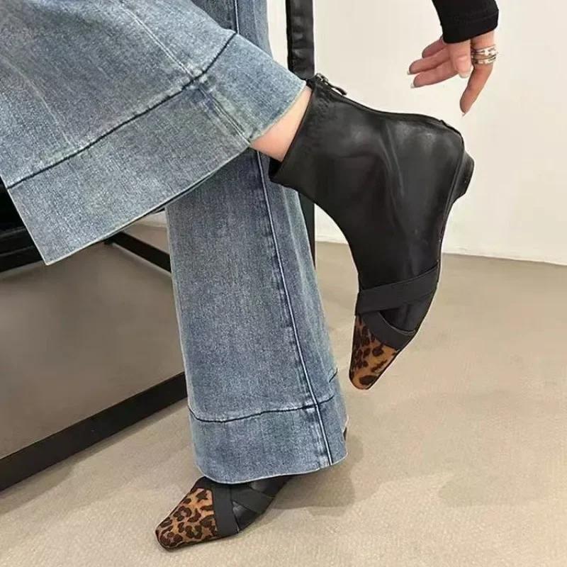 Fashion Women's Shoes 2024 Fashion Ankle Women's Boots Hot Sale Back Zip Office and Career Sexy Leopard Print Shoes for Women Zapatos