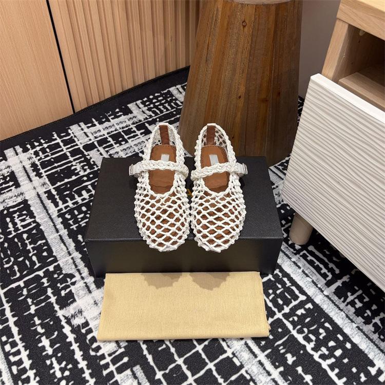 Fashion 2025 Summer Ballet Shoes Women's Mary Jane Shoes Women's Flat Bottom Mesh Fishing Net Hollow Single Shoes Sandals