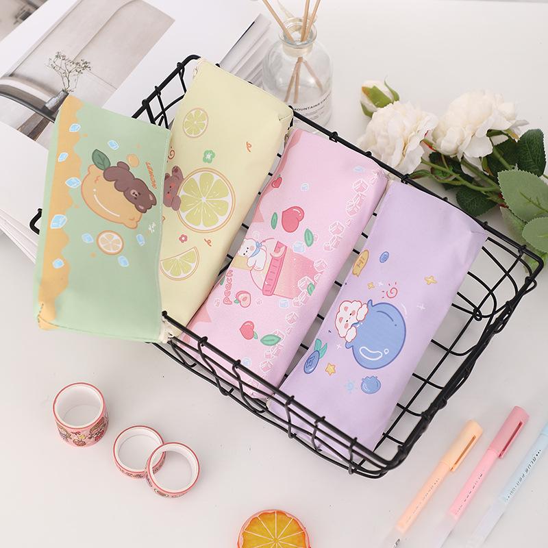 Cartoon Lemon Bear Pencil Bag - Multifunctional Storage for School Students.