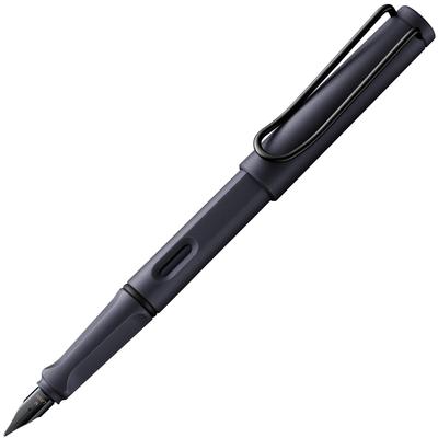LAMY Safari Steel Black Fountain Pen Ergonomic Grip and Polished Steel Size F Ideal for Writing and Calligraphy Includes LAMY T10 Blue Ink Cartridge -