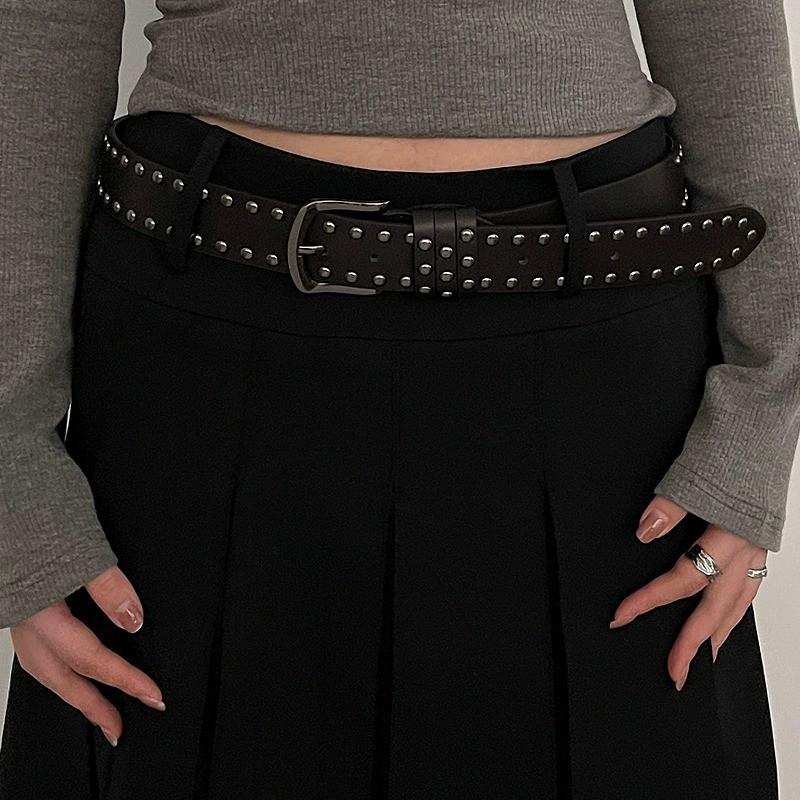 Western Punk Style Pu Leather Belt For Women Jeans Fashion With Rivet Decor