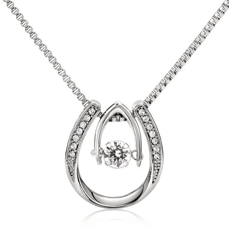

European and American Fashion Kinetic Zirconia Heart Pendant Necklace - Women s U-Shaped Micro-Paved Design, Perfect Christmas Gift