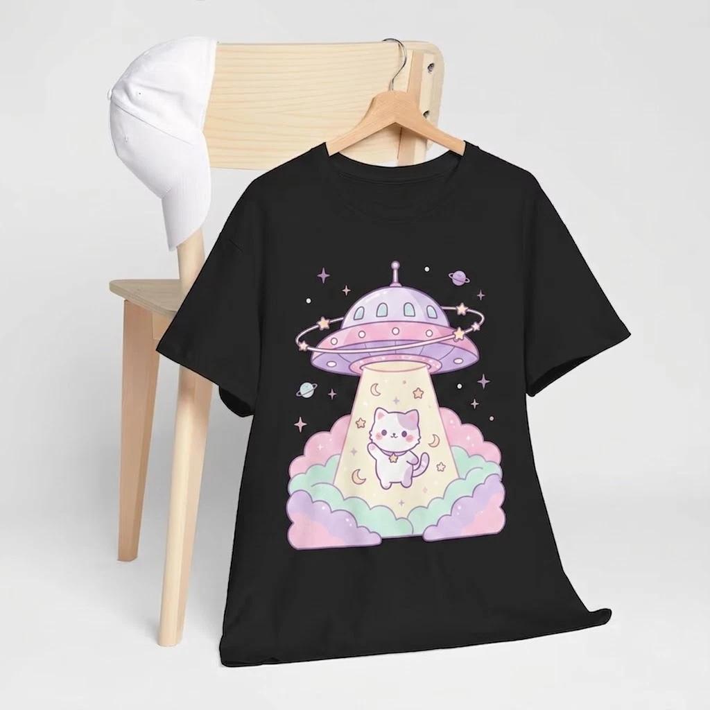 UFO Cat Kawaii Goth Harajuku Cat Lover Black T Shirt, Gift For Fans 3XL